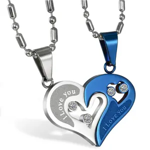 OIDEA "I Love You" Matching Heart Couple Pendant Chain Jewelry Necklaces, Stainless Steel His-and-Hers Puzzle Set, 2-Scenario Gift for Anniversary Valentine's Day