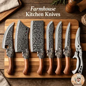 A multi-purpose knife is simply too convenient! From cutting bones to deboning, this one set handles all your food preparation needs. #Kitchen Essentials #Chef's Knife Recommendation #Retro Kitchen #Hand-Hammered Texture Knife #Must-Have Kitchen Tool outd