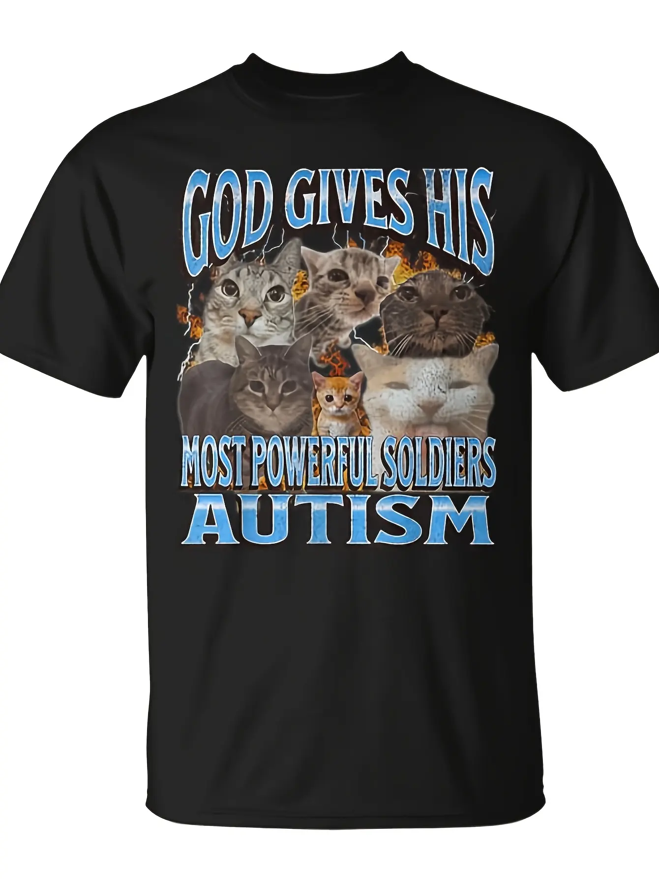 God Gives His Most Powerful Autism Cat Meme Bootleg T-Shirt - Seseable Same Style for Men and Women 2026 Summer Short-sleeved Printed T-shirt 180G