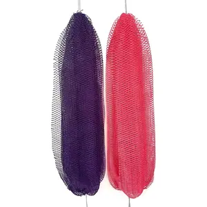 African Net Sponge Authentic, 2 Pieces African Exfoliating Net Sponge with Knots, Quick-Drying Body Scrub Net, Bath Washcloth Loofah for Women and Men (Purple+Pink)