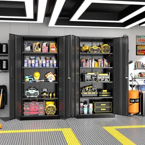 Greenvelly Metal Storage Cabinet with Lock, 72" Black Garage Storage Cabinet with Doors and Shelves, Tall Lockable File &Tool Cabinet for Home Office, Metal Classroom Cabinet Basement