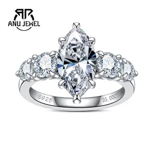 AnuJewel 3CT Marquise Cut Moissanite Engagement Ring 925 Sterling Silver D Color VVS1 Women's Ring Jewelry for Anniversary Brithday Daily Travel Proposal with Certificate 7×14mm