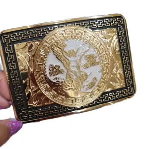 Centenario Belt Buckle Faux Mexican Peso Design rose tone  with Central Emblem, Rectangular Style, and Decorative Elements, Unisex, Metal, 4.5 x 3.5 Inches