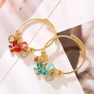 Crystal Butterfly Bracelet with Delicate Butterfly Heart Pendant Adjustable Wristband