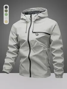 Men's Waterproof Windproof Sport Jacket, Minimalist Functional Style, Multi-Pocket Design, Outdoor Hiking Running Coat, Sporty Breathable Outerwear