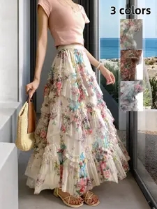 French Elegance Irregular Lace Cake Skirt, Lace Layered Skirt, Bohemian A-Line Long Dress, Valentine's Day Lolita Princess Dress, Casual & Party Wear