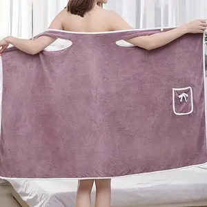 Microfiber Wearable Bath Towel with Pockets - Lightweight, Absorbent, Knit Fabric Polyester, Modern Style, Unique Shape - for Adults and Women