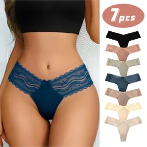 For Women Plain Fashion High Quality Basic CottonLingerie Womenswear Bikini Frillinnerwear Style StretchComfort Basic Plain Cotton  MinimalistMulticolor panty soft Thongs T-Back Multiple-piece pack show invisible affordable undies Breathable Fits Matte