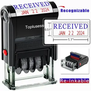 Self-Inking Date Received Rubber Office Stamp 12-Year Band Blue Ink & Red Ink 2024 for Business