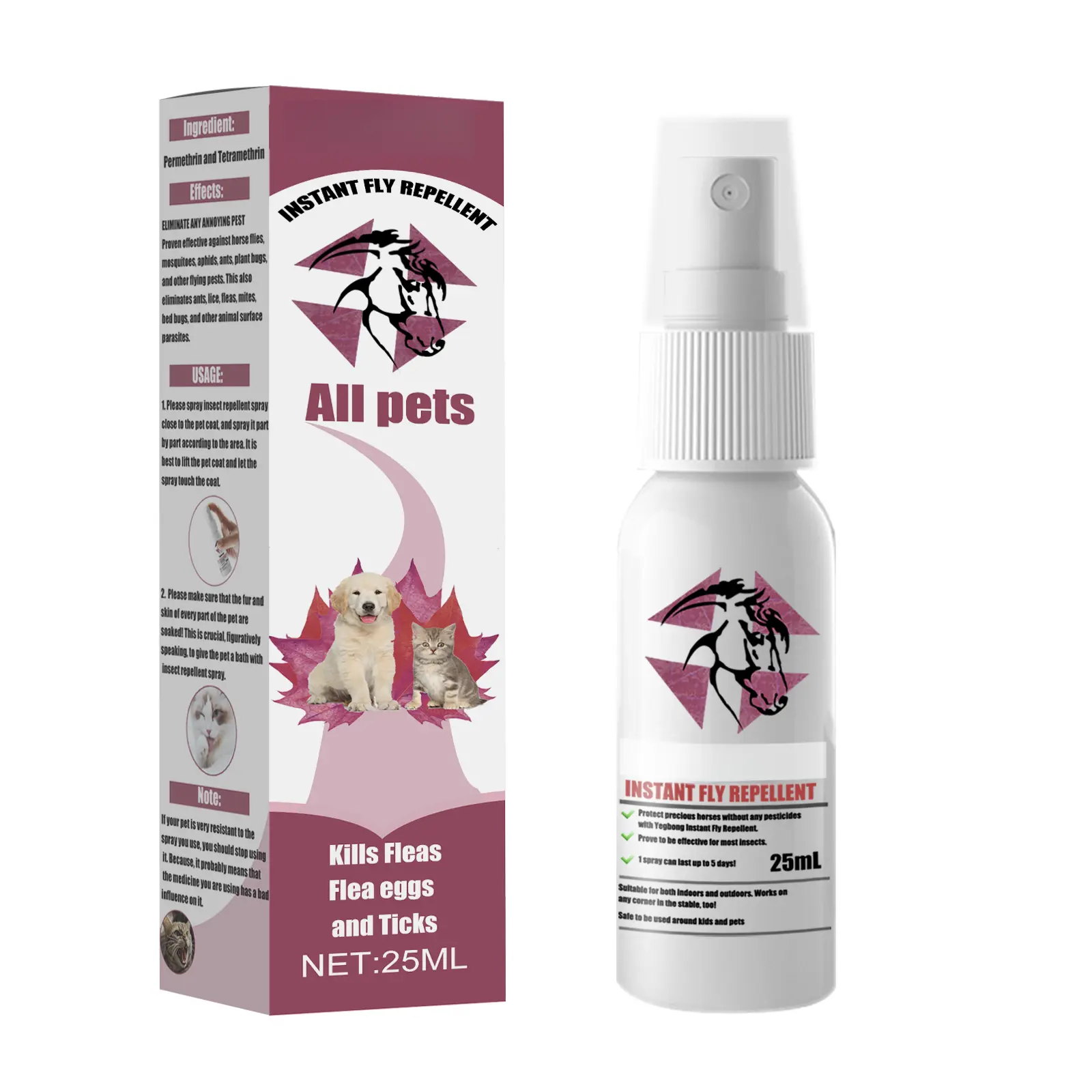 Lightweight Dog & Cat Flea-Tick Treatment Spray, 3-Year Shelf Life, Daily Use Coat Care Solution for Outdoor Activities & Clean Skin Grooming