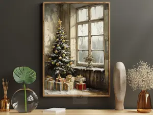 Festive Christmas Tree Canvas Print, Winter Festival Poster Print, Christmas Wall Art Decor