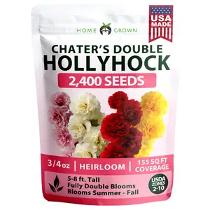 Hollyhock Chaters Double Mix 2400 Seeds (0.5g) – Holly Hocks Seeds for Planting Spring 2026, Double Flower Hollyhock Seeds, Flower Seeds Perennial Outdoor Garden
