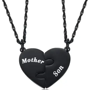 Mother and Son Heart Matching Necklace Set for 2, Son to Mom Gifts Mother's Day Mother to Sons Graduation Back to School Birthday  Jewelry