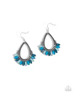 Pronged Pattern - Blue Rhinestone Silver Earrings - Paparazzi
