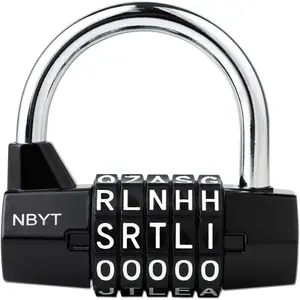 5-Dial Letter Combination Padlock - Resettable Zinc Alloy Lock (7mm Heavy-Duty Shackle) for Gym Lockers/Gates/Bikes/Cabinets