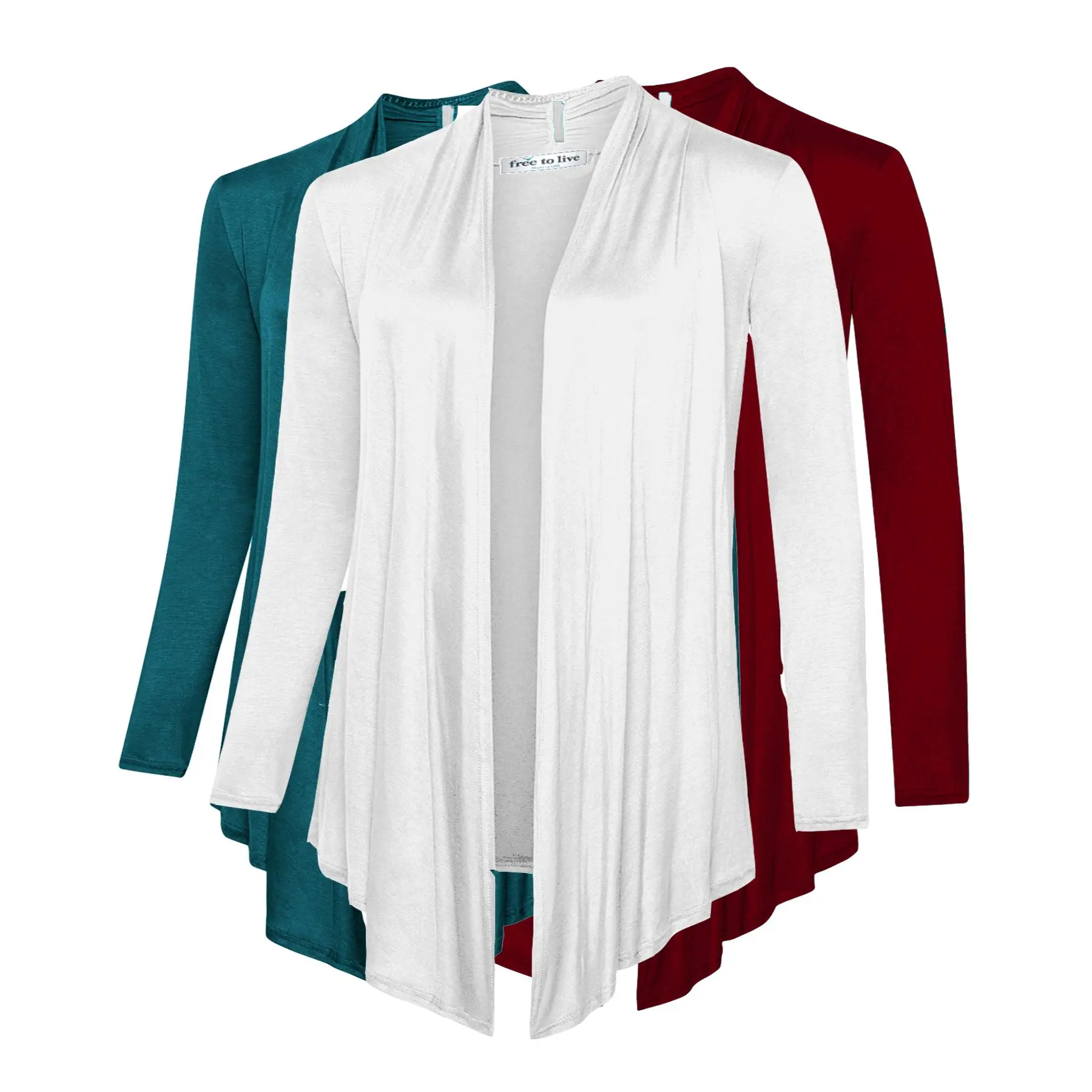 Open Front Cardigans (3 Pack: Teal, White, Wine)