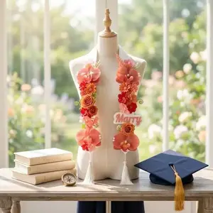 Custom Pastel Floral Graduation Stole, Ribbon Flower Lei, Grad Sash, Senior Of 2026 Stole
