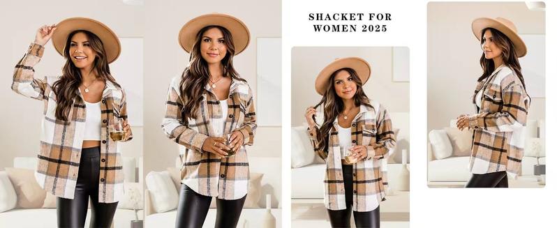 Plus Size Womens Shacket Jacket Flannel Plaid Long Sleeve Button Down Shirts Casual Fall Blouses Tops Winter Coats Winter Holiday Haul#US 2025 Deals for You Days oversize