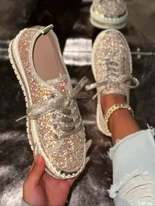 Fashionable Rhinestone Glitter Sneakers, Shiny Women's Comfortable and Stylish Sports Shoes, Perfect Shoes for Parties and Special Occasions