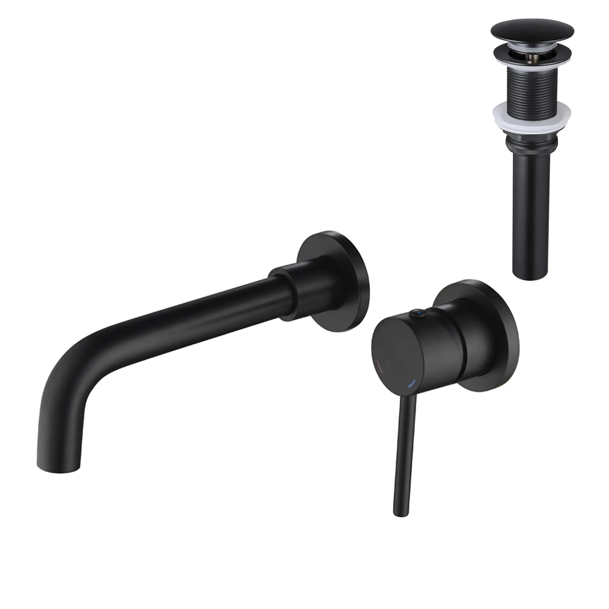 Wall Mounted Single Handle Bathroom Sink Faucet with Pop-Up Drain No Overflow, Modern Vanity Lavatory Basin Tap, Chrome Finish, Deck Mount Mixer Tap for Bathroom Vanity Sink, Easy Installation, Single Hole, Home Furniture and Household Product