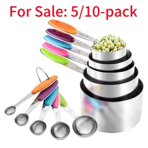 Stainless Steel Measuring Cups & Spoons Set, Kitchenware Kitchen Gadgets, Sturdy Modern Measuring Utensils for Home Kitchen Baking & Cooking