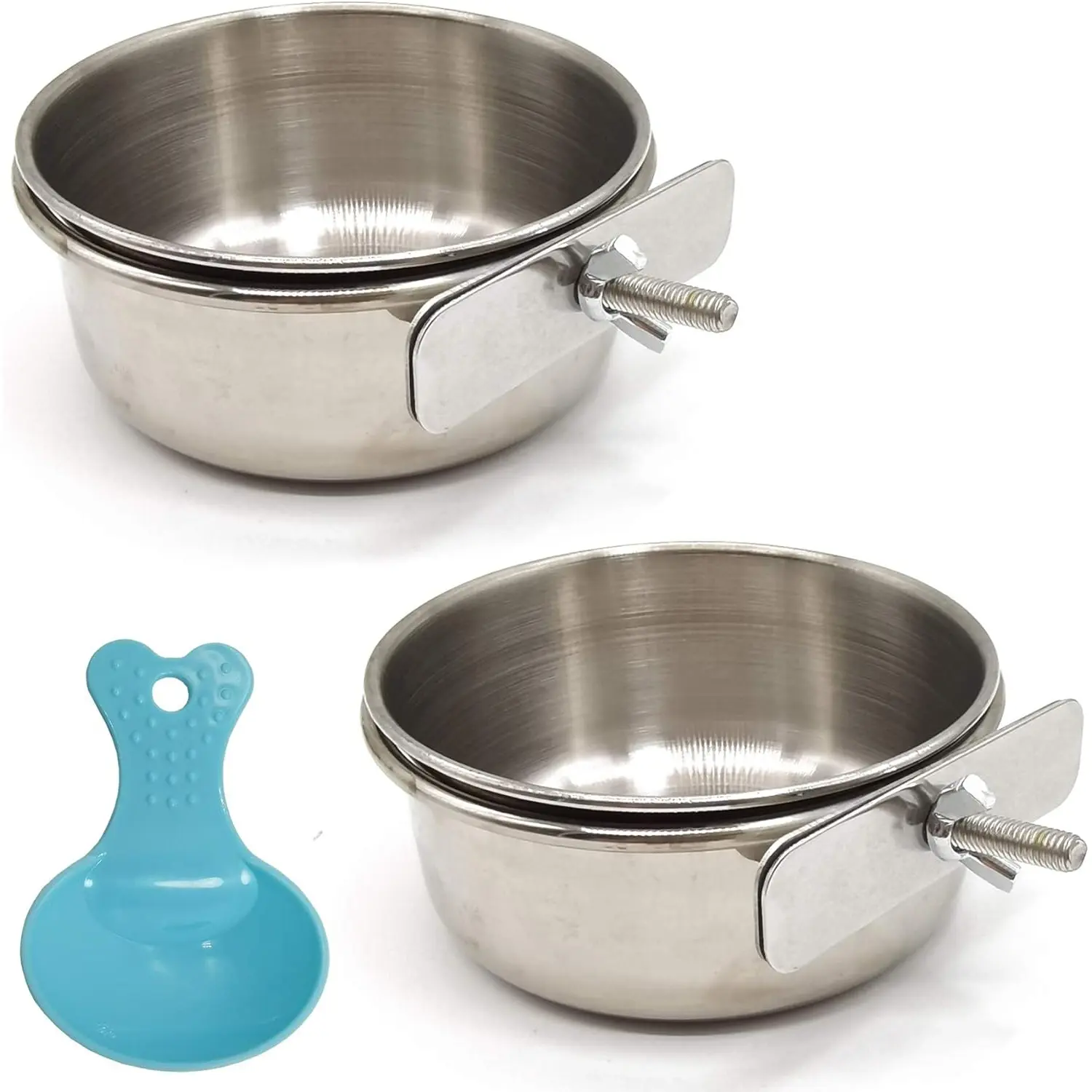 2PCS Stainless Steel Bird Cage Food Holders - With Spoon, Clamp Holder, 3.9x3.9x1.8 In Bird Supplies for Parrots, Conures - Home Improvement Building Supplies for Chinchillas, Ferrets, Rats, Chinchilla