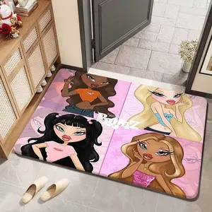 Sweet Cool Girl Group Rug, Trendy Patchwork Anti-Slip Mat, Durable Skin-Friendly Bedroom Carpet for Kids Room and Girls' Space