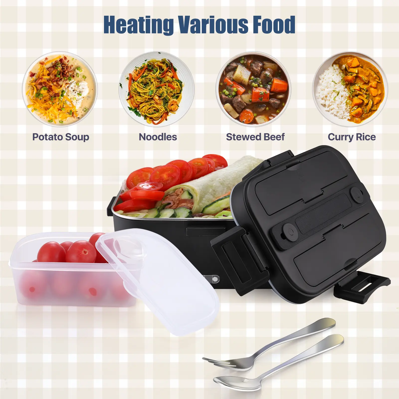 Electric Lunch Box Food Heater for Adults, Heated Lunch Box 12V/24V/110V Portable Food Warmer for Car/Truck/Office 1.8L Removable Stainless Steel Container with Fork Spoon and Bag,Extra large capacity Electric Lunch Box Food Heater for Adults, Heated Lunch Box 12V/24V/110V Portable Food Warmer for Car/Truck/Office 1.8L Removable Stainless Steel Container with Fork Spoon and Bag,Extra large capacity