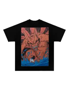 Naruto Nine Tails Oversized Unisex T-Shirt – Vintage Cotton Anime-Inspired Tee for Streetwear Fans