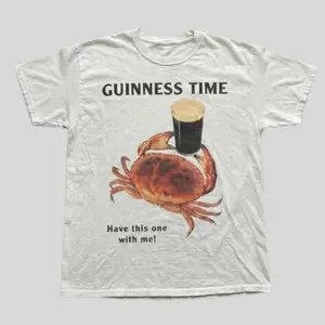 Guinness Time Crab Graphic Tee, Funny Vintage Graphic Shirt, Retro Y2K Coastal Humor Tee