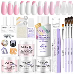 Saviland Acrylic Nail Kit: Beginner French Nail Kit Acrylic Set Easy to Use Acrylic Powder and Liquid Set with Half Cover Nail Tips Acrylic Nail Brushes Nail Tools for DIY French Manucure Kit