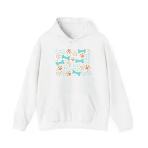 Men's pet-themed design featuring dog bones and paw prints Graphic Hoodie - Long Sleeve Pullover Regular Fit | Soft & Breathable Fabric, Durable Print, Everyday Comfort, Machine Washable, cute and playful casual wear for pet lovers, suitable for everyday