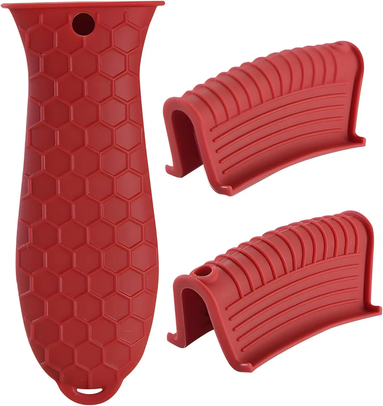 Cast Iron Skillet Handle Covers - 3 Pack Assist Pan Handle Sleeve Pot Holders, Heat Resistant Pot Handle Covers, Non-Slip Silicone Cast Iron Handle Grip for Cast Iron Skillet Metal Pan (Red)