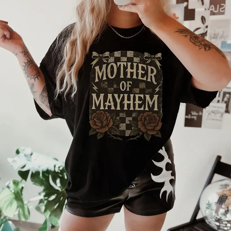 Mother Of Mayhem Shirt Edgy Mom Shirt For Cool Mom Gift Funny Mothers Day Tshirt Trendy  Tired Mom Top Badass Mama Graphic Tee