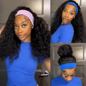 UNice Zero Stress Upgrade Water Wave Headband Wig Human Hair with Drawstring Glueless No Slipping Secure All Day Wigs for Beginners Friendly
