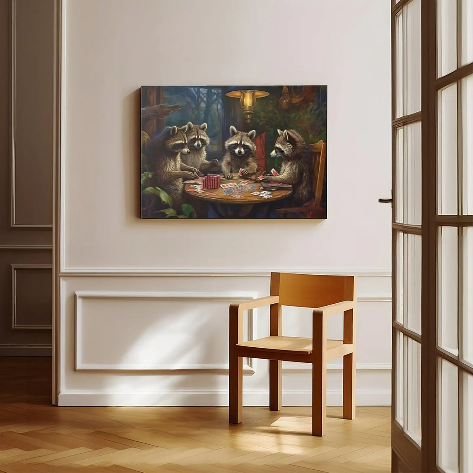 Raccoons Playing Poker - Game Room Wall Art - Poker Room Decor,bedroom Canvas Posters, Hall Wall Art, Bathroom Canvas Posters, Home Poster Decoration Kitchen Paintings
