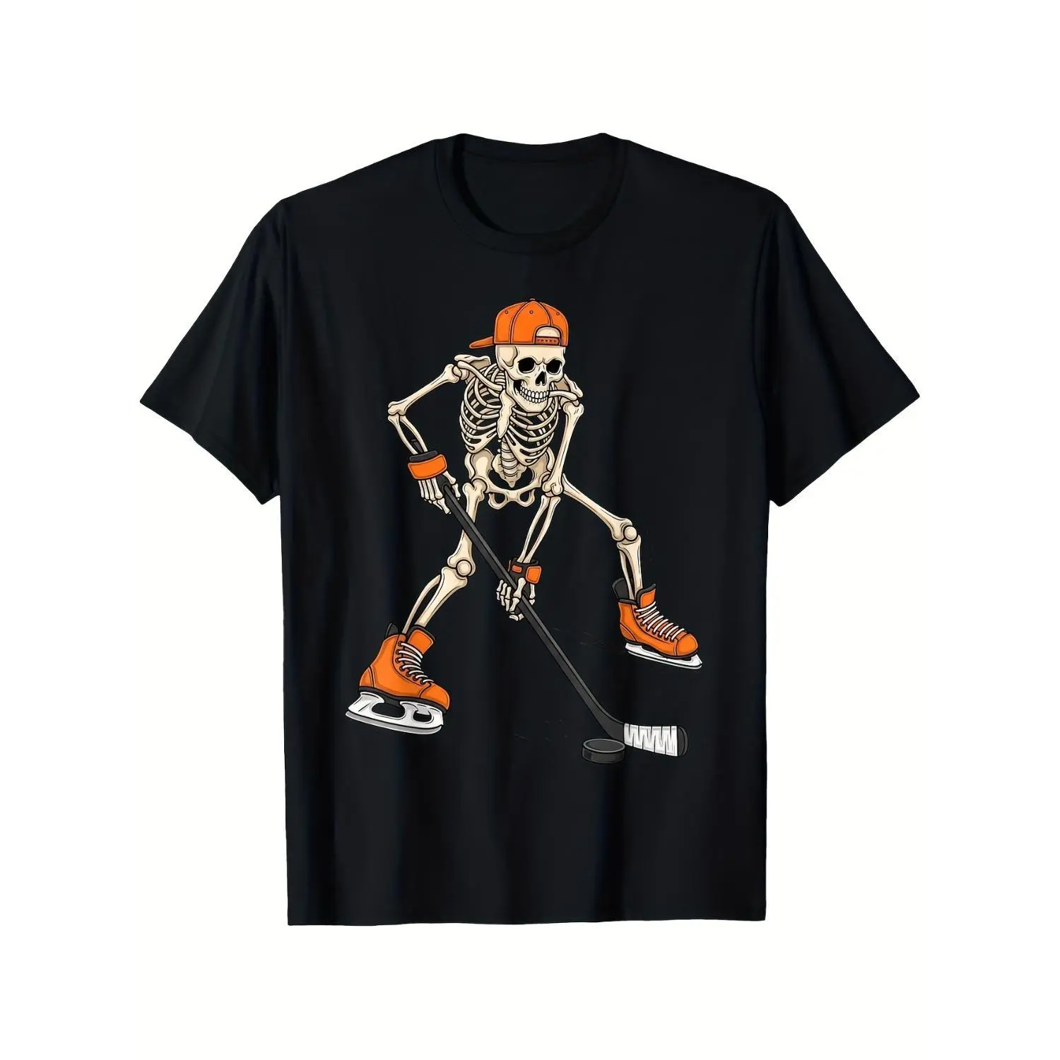 Funny Skeleton Ice Hockey Player Retro Skate Puck Graphic Halloween Costume Party T Shirt Adults Vintage Novelty Comedy Sports Design