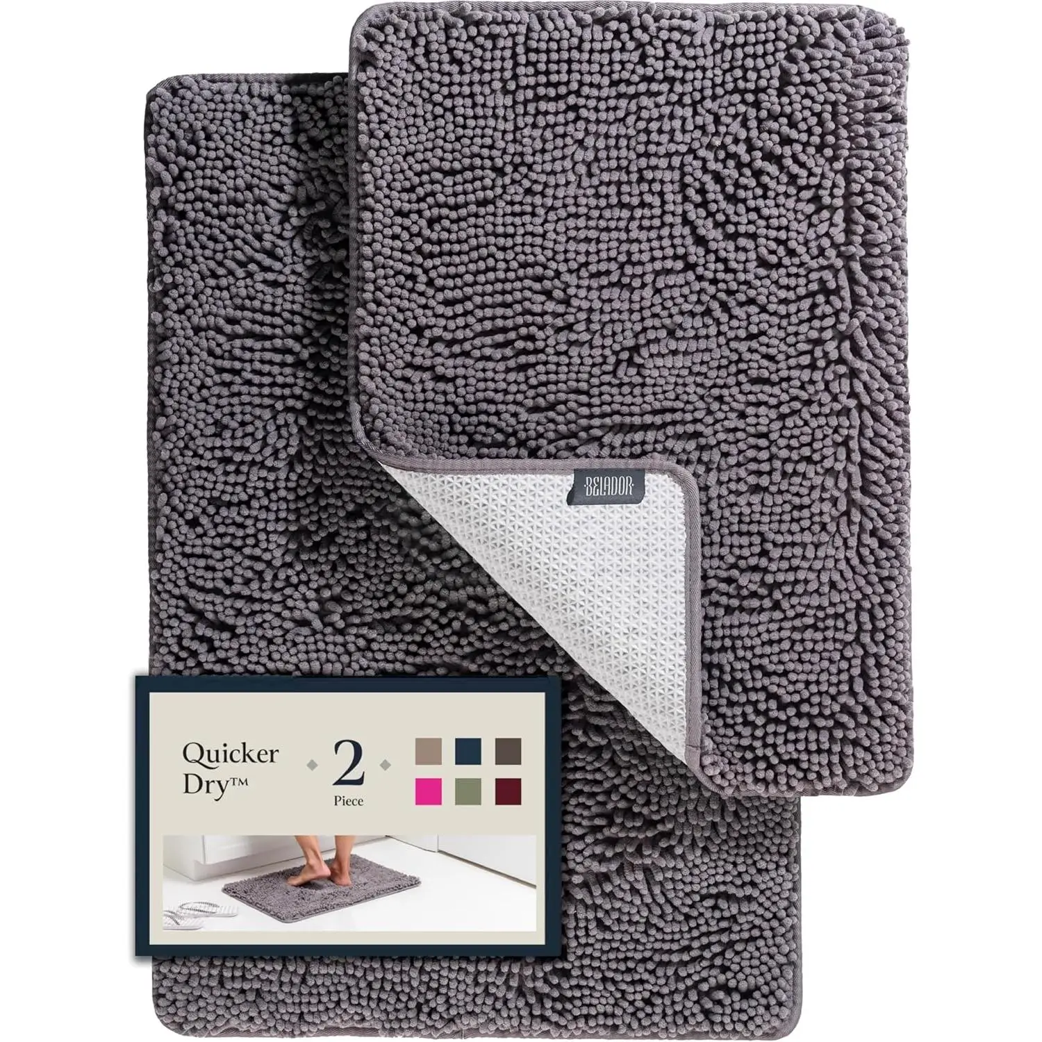 Bathroom Rug Sets - 2-Piece Rectangle Soft Plush Chenille Microfiber Bath Rugs, Nonslip Rubber Backing Soft Water Absorbent Non Slip Shaggy Mats, 30x20in & 24x17in Sizes
