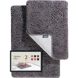 2 piece bathroom rugs bath mat set soft plush chenille nonslip bath rug with rubber backing ultra absorbent bathtub mat 30x20 24x17 inch