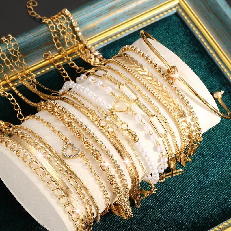 Women's Elegant Faux Pearl & Rhinestone Decorated Matching Bracelet Set, Exquisite Trendy Bracelet, Fashionable Jewelry Design for Women & Girls As Gift, Pearl Beaded Bracelet, Stackable Bracelet Set, Bracelet Bundle, Bracelets Stack