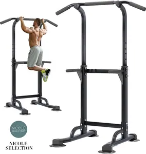 Nicole Selection Power Tower Dip Station Pull Up Bar 32.3' H-Shaped Base Height Adjustable 330lbs Multi-Level Suction Cups 10 Levels for Home Fitness Use Whole Body Workout Exercise Equipment, PSBB005
