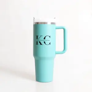 KenChampagne KC IXG 30 oz Stainless Steel Tumbler with Handle and Straw Lid Turquoise Travel Mug for Hot Cold Drinks Portable Drinkware Bottles Water Bottles