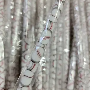 Baseball Print Plastic Reuseable Straws - Team Bundle of 12 Straws