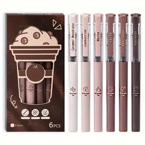 6pcs Coffee Ice Cream Design Pens, Large Capacity Neutral Pen Set, Unique Pens, 0.5mm Fast-Drying Ink, Student Writing Office School Supplies, School Stationery