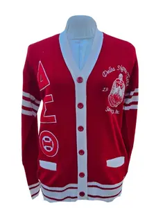 Delta Sigma Theta (ΔΣΘ) Red & White, 3 letter chenille Sweater/Cardigan for Delta Soror- stay warm in Style this WINTER Exclusive