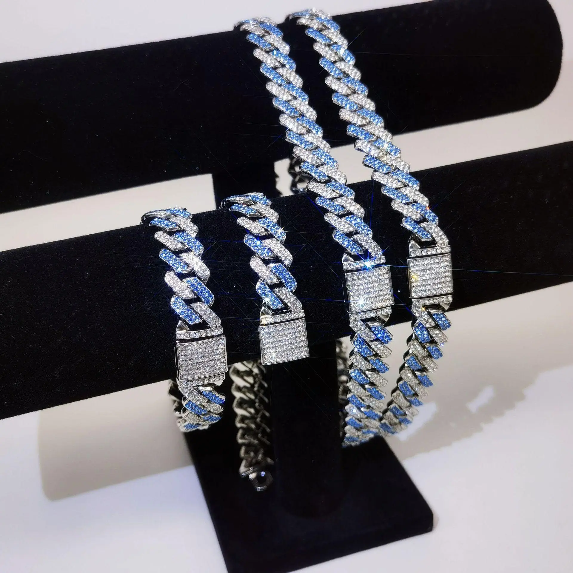 Set 2Pcs 14K Gold Plated with Austrian Rhinestones Miami Cuban Link Chain Italy & Micro Inspired Unisex Iced Out Hip Hop Necklace & Bracelet (20in+8in) for Men & Women Jewelry,Daily Wear, Casual Fashion, Sporty Style, Gift Idea