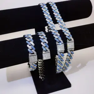 Set 2Pcs 14K Gold Plated with Austrian Rhinestones Miami Cuban Link Chain Italy & Micro Inspired Unisex Iced Out Hip Hop Necklace & Bracelet (20in+8in) for Men & Women Jewelry,Daily Wear, Casual Fashion, Sporty Style, Gift Idea