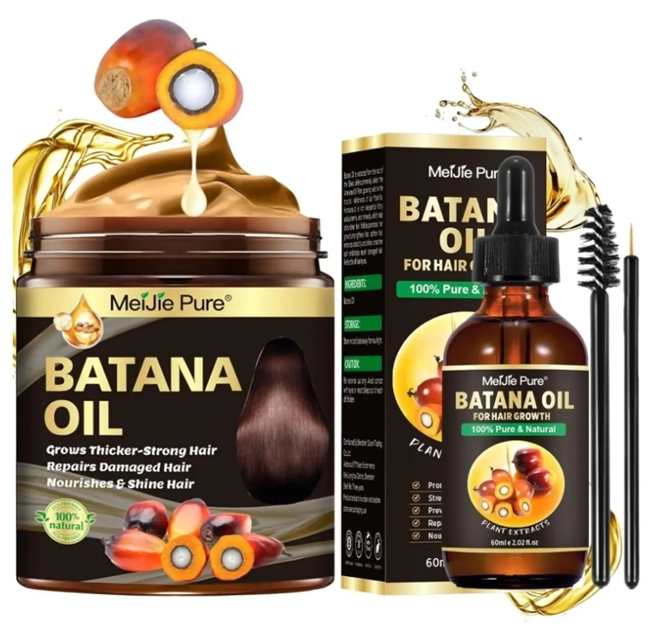 Batana Oil for Hair Growth–4Pc Set: Raw Batana Oil,Hair Mask Paste,Lash Wand & Brow Brush,Hair Growth Treatment Promotes Hair Thickness,Prevents Loss for Men Women,Deep Care for Scalp,Edges & Eyebrows