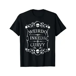 Weirdo Inked & Curvy Graphic T-Shirt, Vintage Gothic Skull Frame Print Tee, Oversized 【100% cotton】 Shirt, Edgy Alternative Casual Short Sleeve Top, Trendy Dark Academia Aesthetic Cotton Tee for Tattoo Lovers and Body Positive Fans