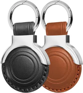 [2 Pack] Genuine Leather All-in Package Holder for Airtag New 2nd Gen (2026) & 1st, Secure Case with Ring for Air Tag, Protective Cover Accessories for Car Keys Fob Cover, Multicolor-3